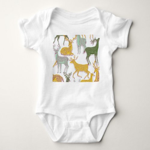 Geometric Deers Traditional Pattern Illustration Baby Bodysuit