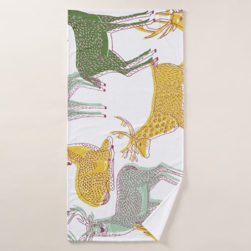 Geometric Deers Traditional Pattern Illustration Bath Towel