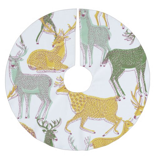 Geometric Deers Traditional Pattern Illustration Brushed Polyester Tree Skirt