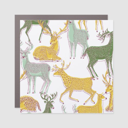 Geometric Deers Traditional Pattern Illustration Car Magnet