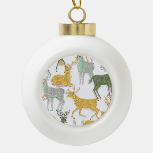 Geometric Deers Traditional Pattern Illustration Ceramic Ball Christmas Ornament