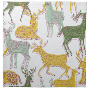 Geometric Deers: Traditional Pattern Illustration. Cloth Napkin