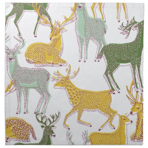 Geometric Deers Traditional Pattern Illustration Cloth Napkin