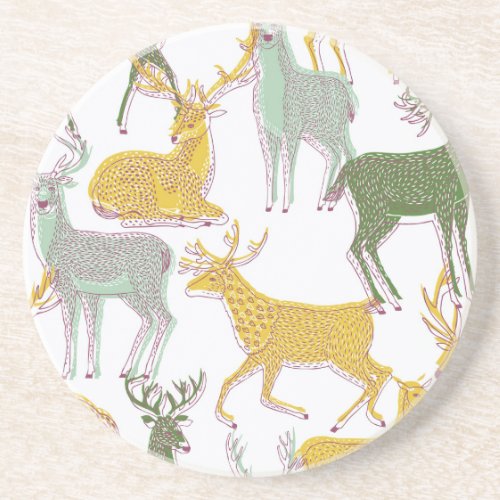 Geometric Deers Traditional Pattern Illustration Coaster