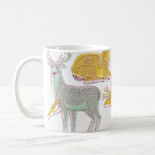 Geometric Deers Traditional Pattern Illustration Coffee Mug