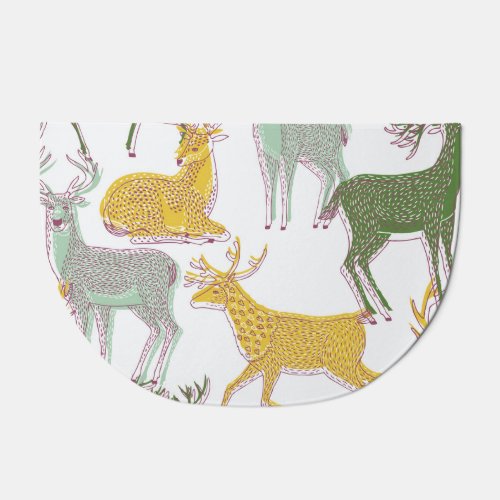 Geometric Deers Traditional Pattern Illustration Doormat