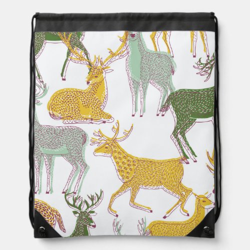Geometric Deers Traditional Pattern Illustration Drawstring Bag