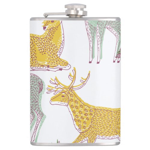 Geometric Deers Traditional Pattern Illustration Flask