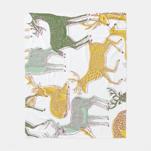 Geometric Deers Traditional Pattern Illustration Fleece Blanket