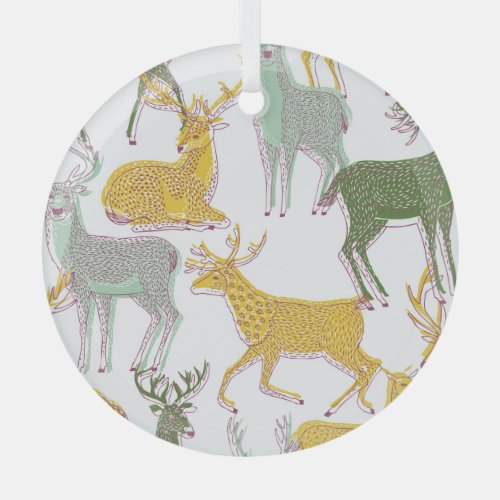Geometric Deers Traditional Pattern Illustration Glass Ornament