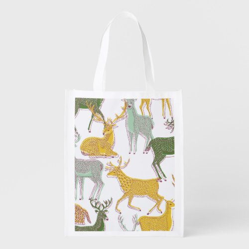 Geometric Deers Traditional Pattern Illustration Grocery Bag