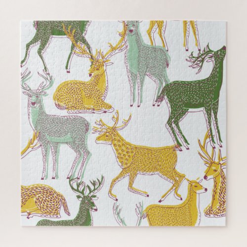 Geometric Deers Traditional Pattern Illustration Jigsaw Puzzle
