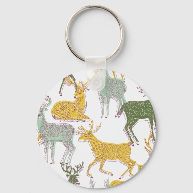 Geometric Deers: Traditional Pattern Illustration. Keychain (Front)