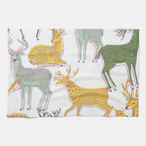 Geometric Deers Traditional Pattern Illustration Kitchen Towel