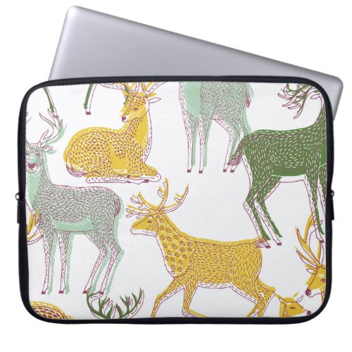 Geometric Deers Traditional Pattern Illustration Laptop Sleeve