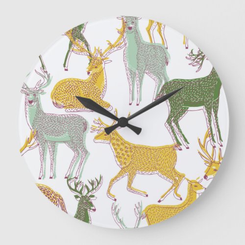 Geometric Deers Traditional Pattern Illustration Large Clock