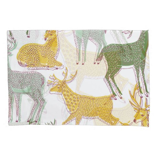 Geometric Deers Traditional Pattern Illustration Pillow Case