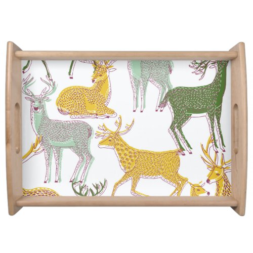 Geometric Deers Traditional Pattern Illustration Serving Tray
