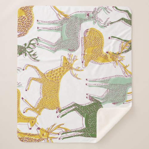 Geometric Deers Traditional Pattern Illustration Sherpa Blanket