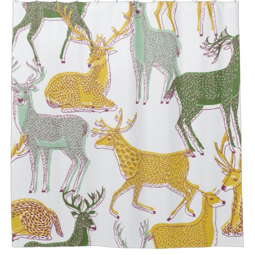 Geometric Deers Traditional Pattern Illustration Shower Curtain