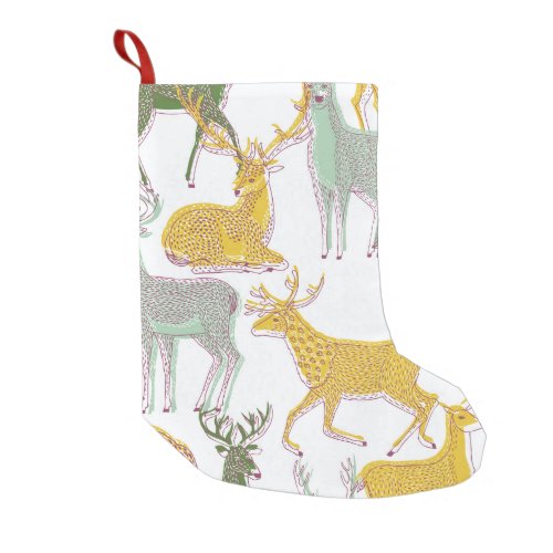 Geometric Deers Traditional Pattern Illustration Small Christmas Stocking