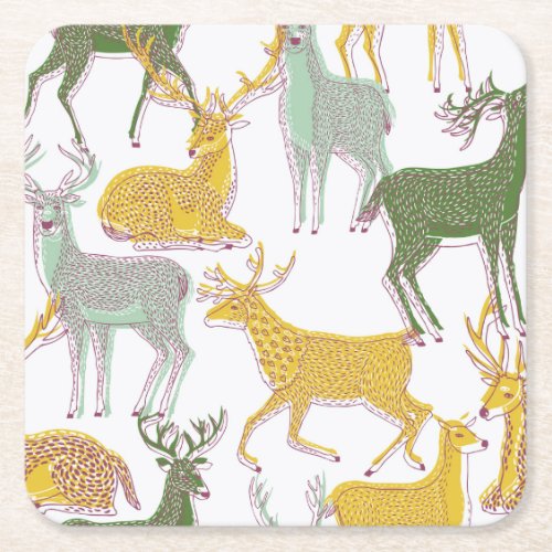 Geometric Deers Traditional Pattern Illustration Square Paper Coaster