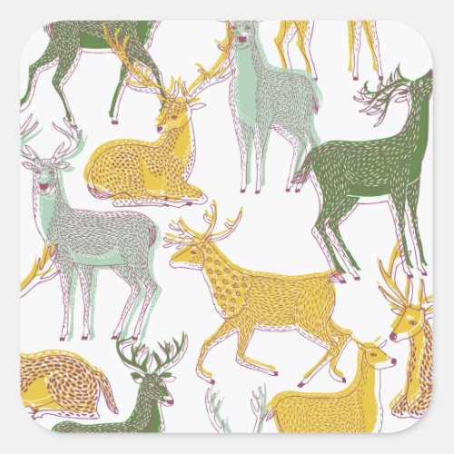 Geometric Deers Traditional Pattern Illustration Square Sticker