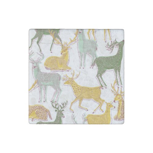 Geometric Deers Traditional Pattern Illustration Stone Magnet