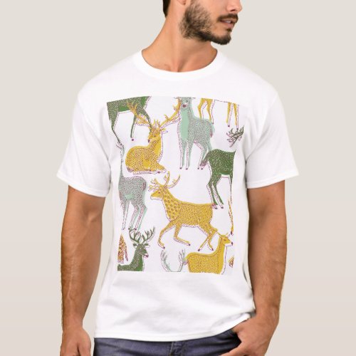 Geometric Deers Traditional Pattern Illustration T_Shirt