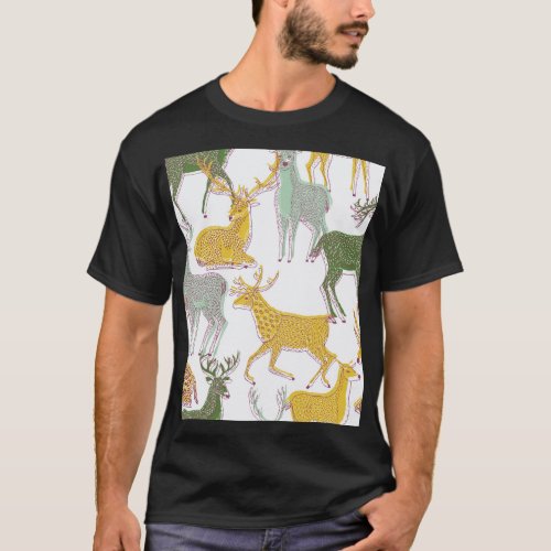Geometric Deers Traditional Pattern Illustration T_Shirt