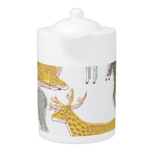 Geometric Deers Traditional Pattern Illustration Teapot