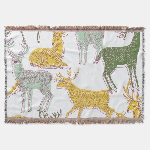 Geometric Deers Traditional Pattern Illustration Throw Blanket