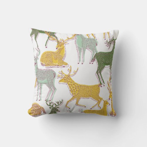 Geometric Deers Traditional Pattern Illustration Throw Pillow