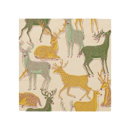Geometric Deers Traditional Pattern Illustration Wood Wall Art