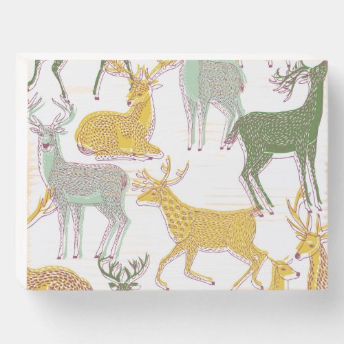 Geometric Deers Traditional Pattern Illustration Wooden Box Sign