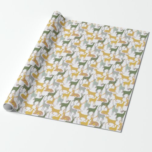 Geometric Deers Traditional Pattern Illustration Wrapping Paper