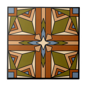 Geometric Desert in Olive, Burnt Sienna and Blue Ceramic Tile