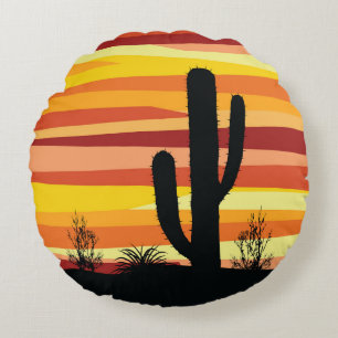 Geometric desert sunset round pillow