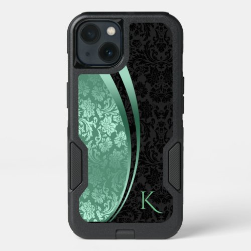 Geometric Design Black  Mint_Green Damasks iPhone 13 Case