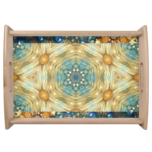 geometric design blue brown gold  serving tray (Front)