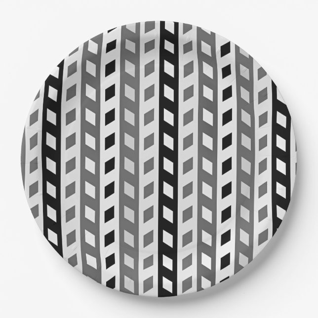Geometric Design, gray, black, white, Paper Plates (Front)