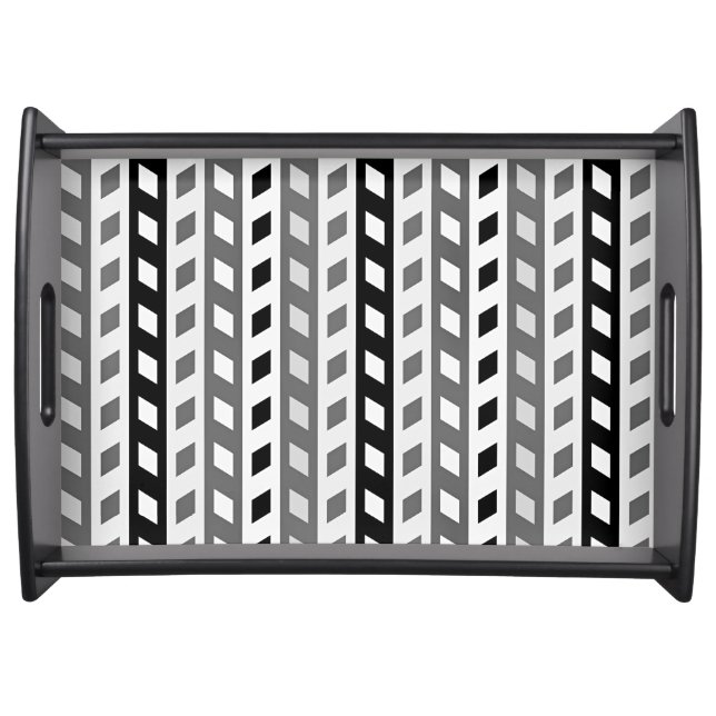 Geometric Design, gray, black, white, Serving Tray (Front)