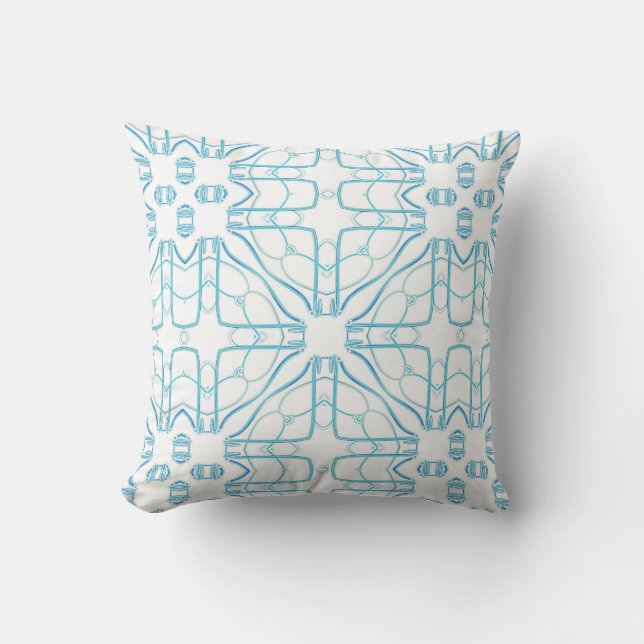 Geometric design in calm aqua blue and white throw pillow (Front)