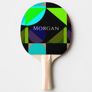 Geometric Design, Name, Blue Black Teal Green, Vs2 Ping Pong Paddle