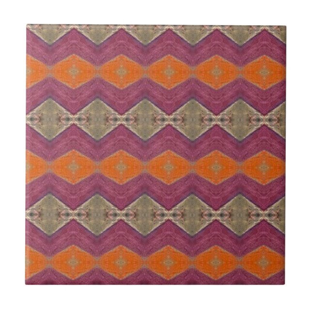 Geometric design orange purple beige ceramic tile (Front)