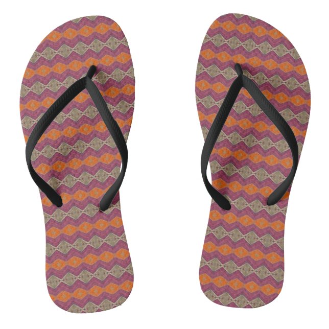 Geometric design orange purple beige flip flops (Footbed)