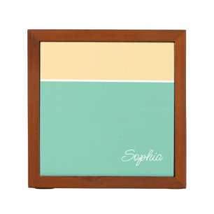 Geometric Design, Pale Yellow & Teal, Script Name Desk Organizer