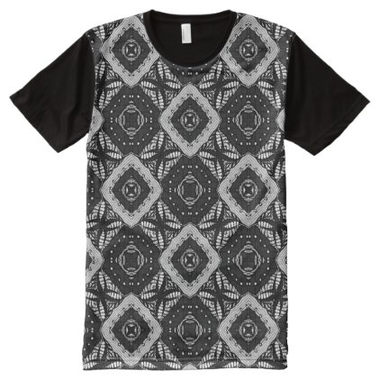 Geometric Design Pattern Black Gray Elegant All-Over-Print Shirt