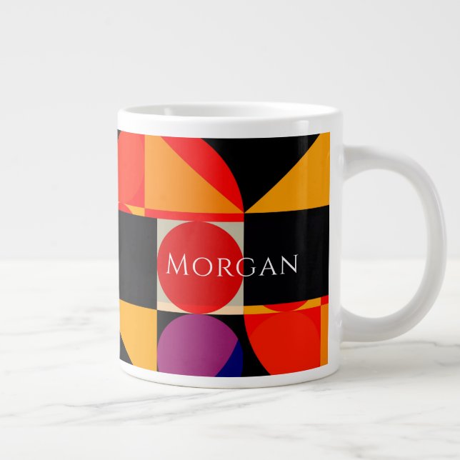 Geometric Design, Red Orange Purple Blk, Name, Vs2 Giant Coffee Mug (Right)