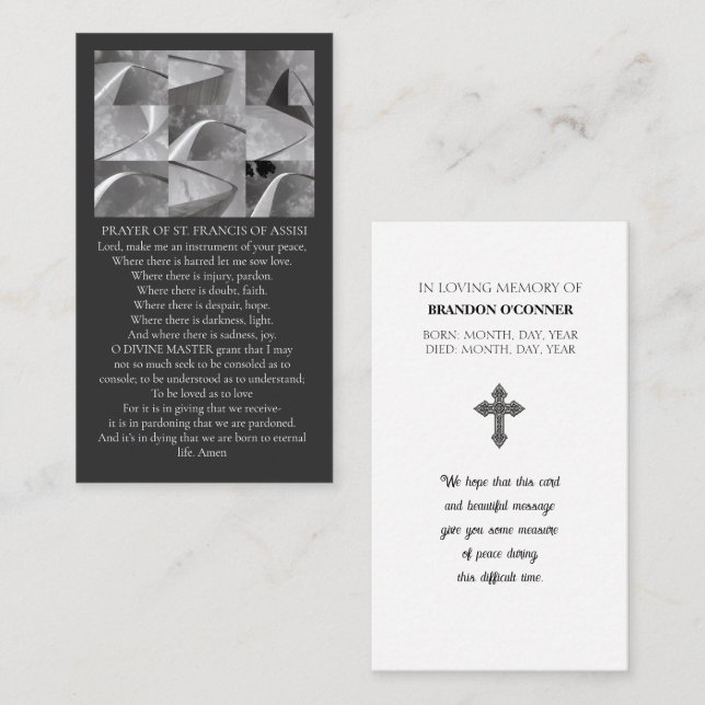 Geometric Design St Francios Prayer White Gray  Business Card (Front/Back)